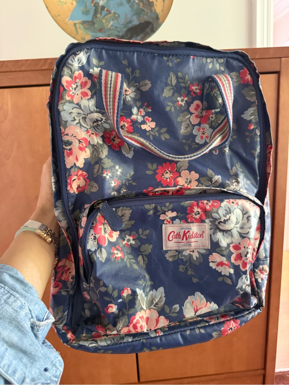 Cath Kidston Navy Floral Backpack with Pink & Cream Blooms